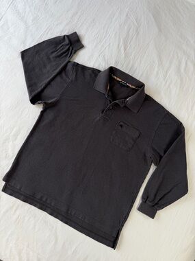 Burberry Black Polo-Style Long Sleeve Sweatshirt with Chest Pocket